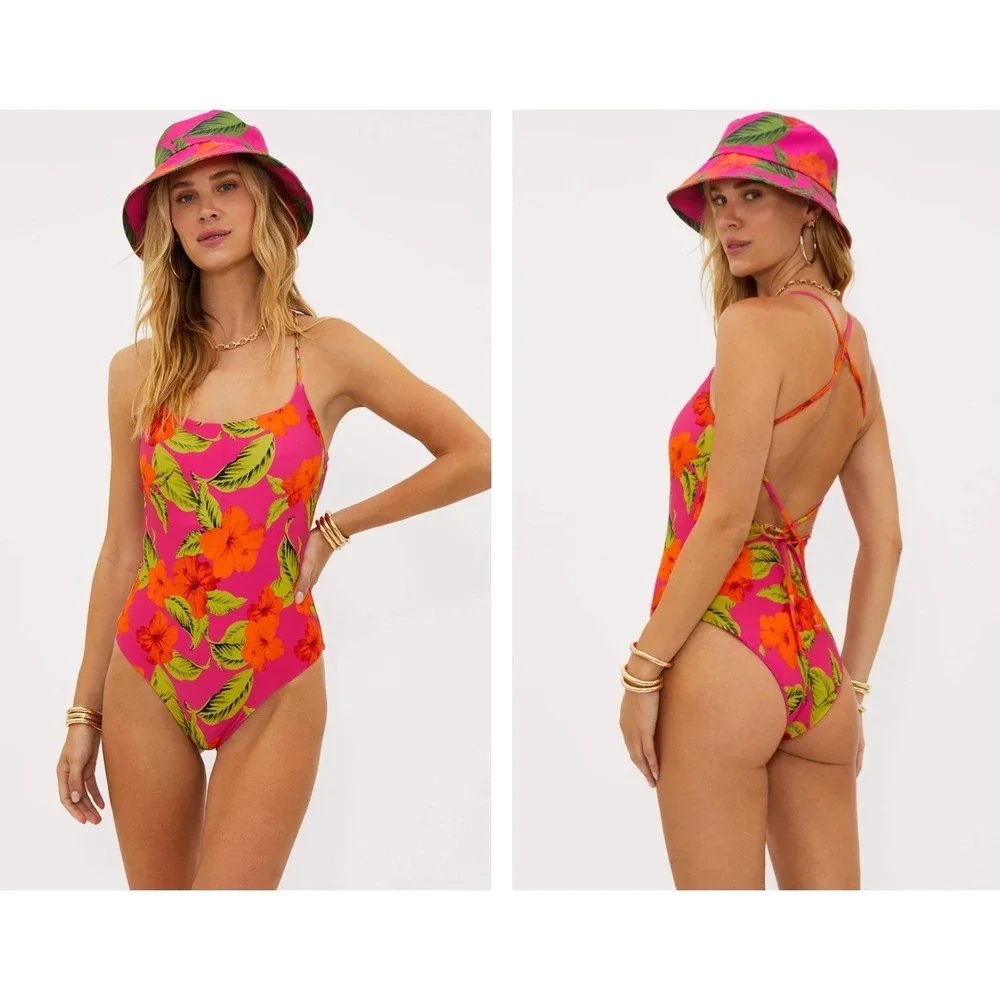 Beach Riot‎ Women's Size XS Hibiscus Sunset Floral Stevie One Piece Swim Suit